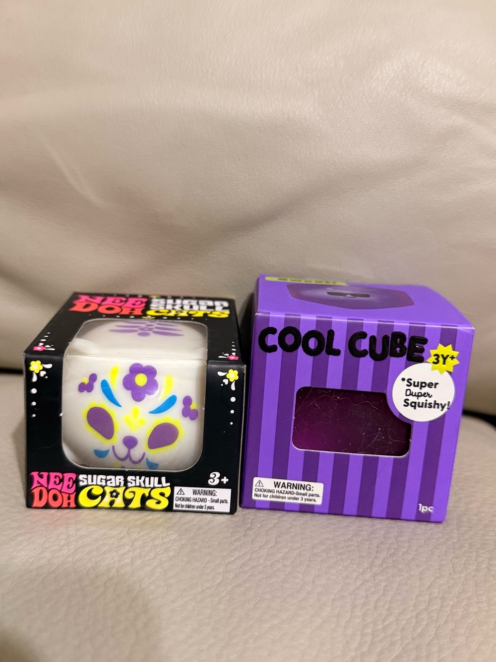 NEW Needoh Sugar Skull Cats Purple Halloween Squishy + J’adore Cool Cube Squishy